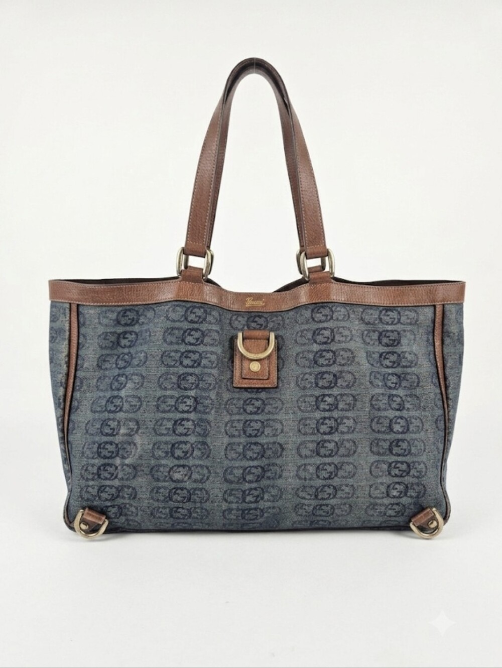 Gucci RARE Denim Abbey Blue and Brown Tote Bag COA - Picture 5 of 17